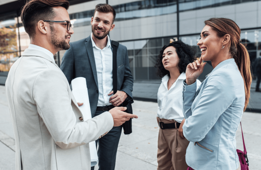 a group of business professionals networking