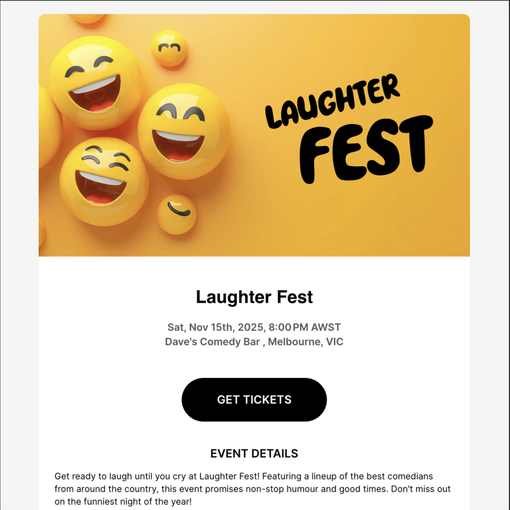 comedy club event landing page example